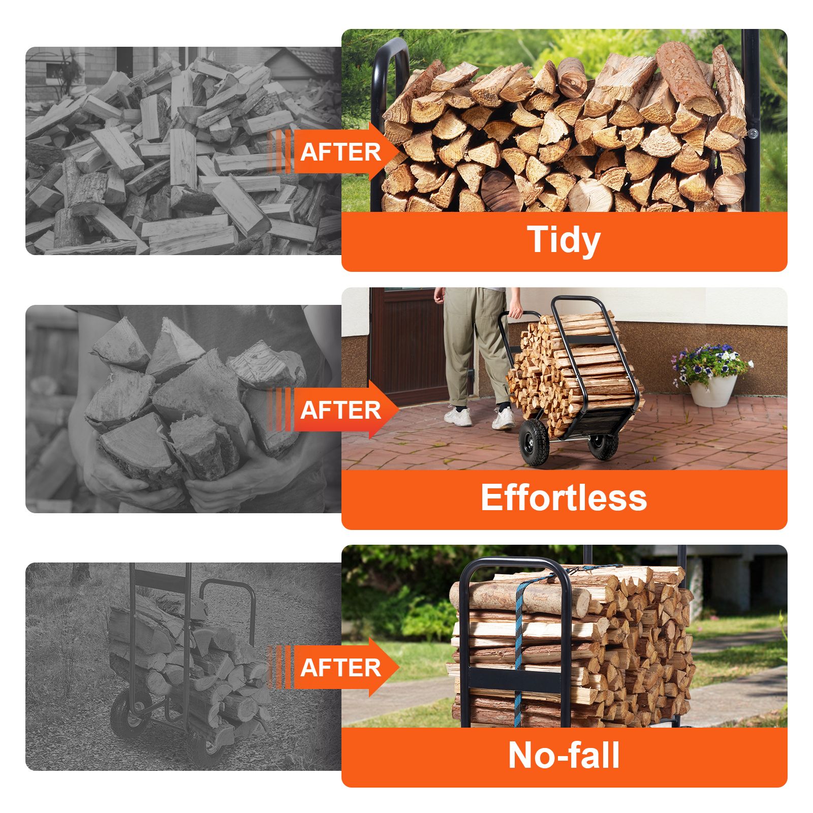 Firewood Log Cart Wood Mover Hauler 250 lbs Capacity on PU Wheels Dolly โ image 3