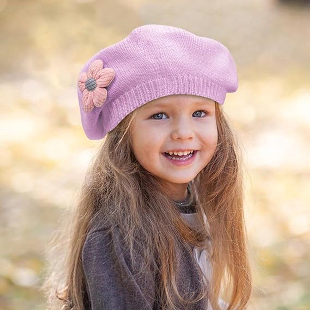 Girls' beret winter warm hat toddler French knitted hat baby cute floral beret, Travel and Daily Winter Wear, Purple — image 2