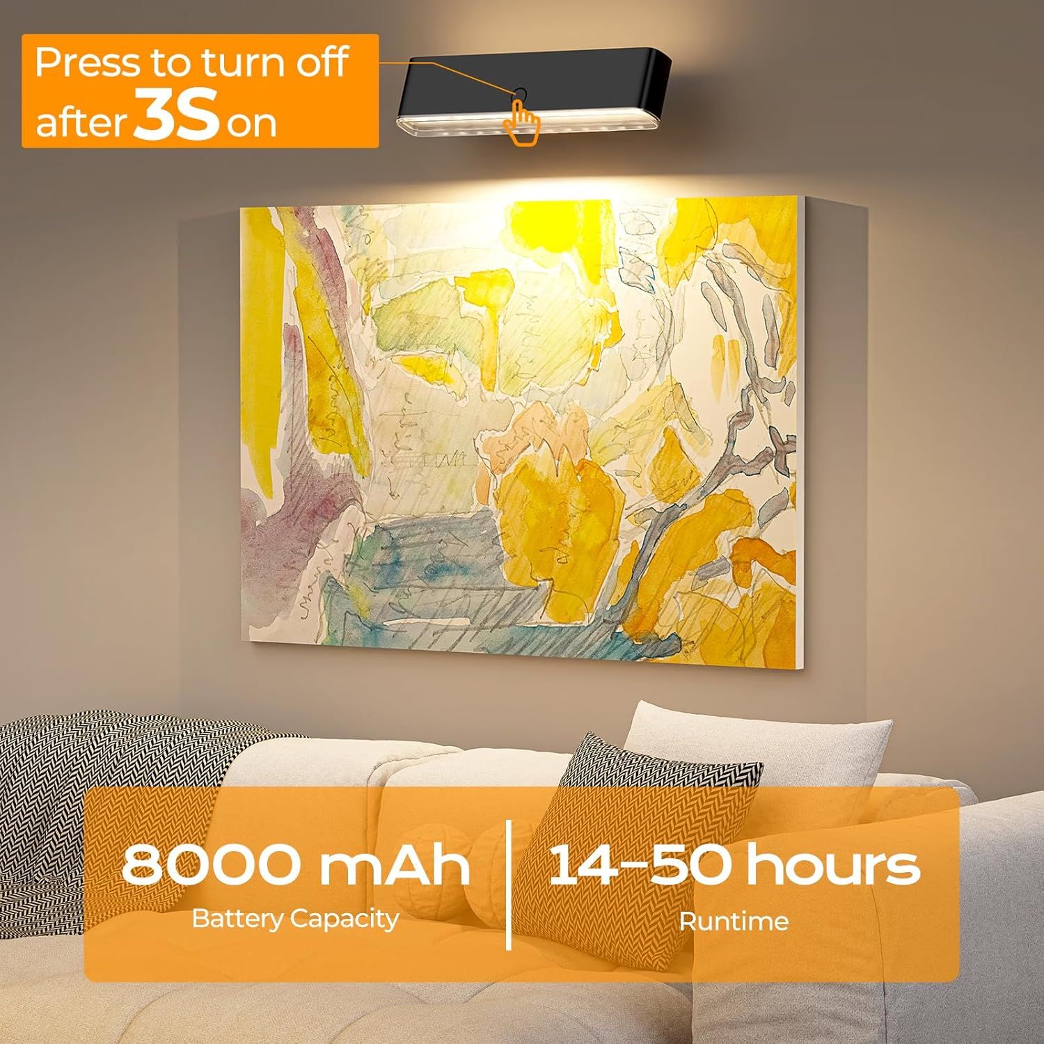 Battery Operated Wall Sconce Set of 2 Wireless Wall Lamp with Remote Control & Touch Control Rechargeable LED Wall Lights 3 Color Temperatures 360° Rotatable — image 5
