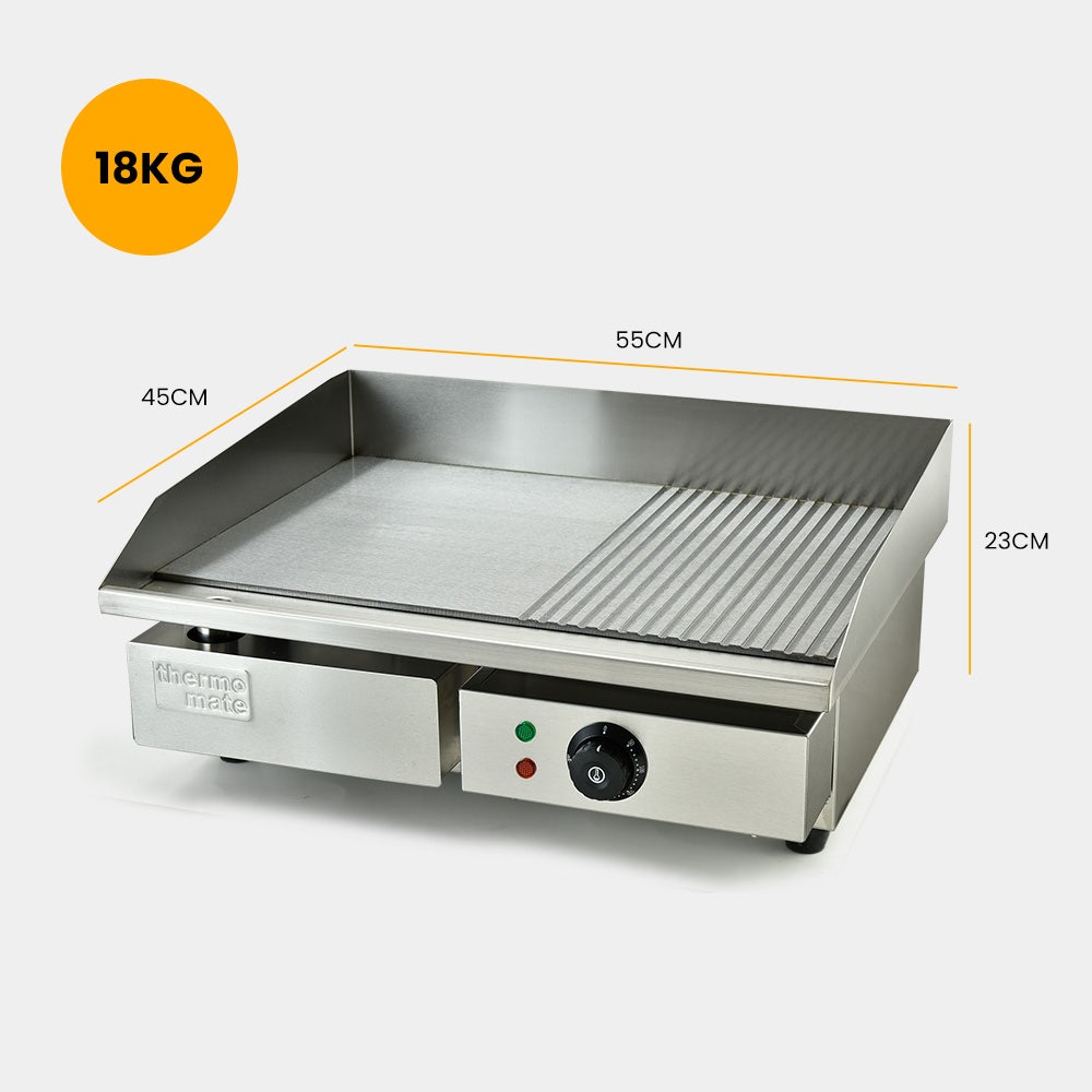 THERMOMATE Commercial Electric Griddle TH-G04, 2400W 55x35cm Half Ribbed Surface โ image 6
