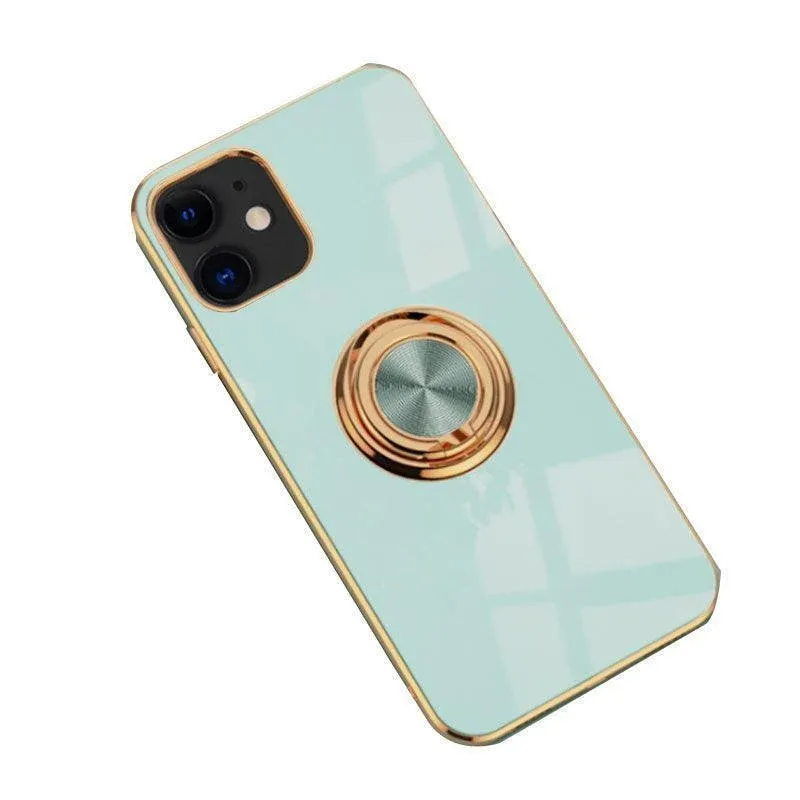 Light Cyan Luxury Shockproof Silicone Ring Case Stand Cover for iPhone 14 13 12 Pro Max - iPhone 12