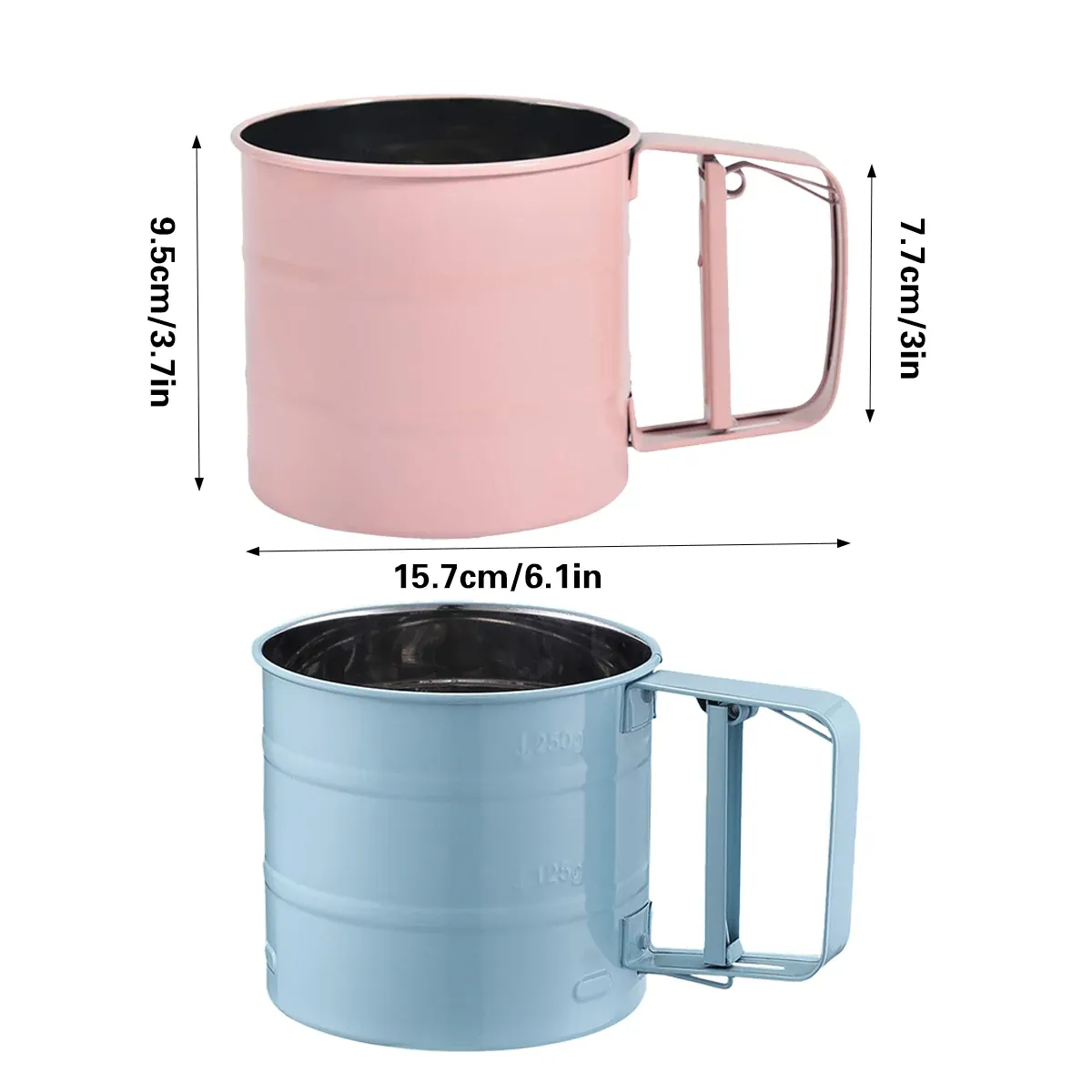 Hand Squeeze Mechanical Flour Sifter Stainless Steel One Hand Baking Sieve - Blue — image 4