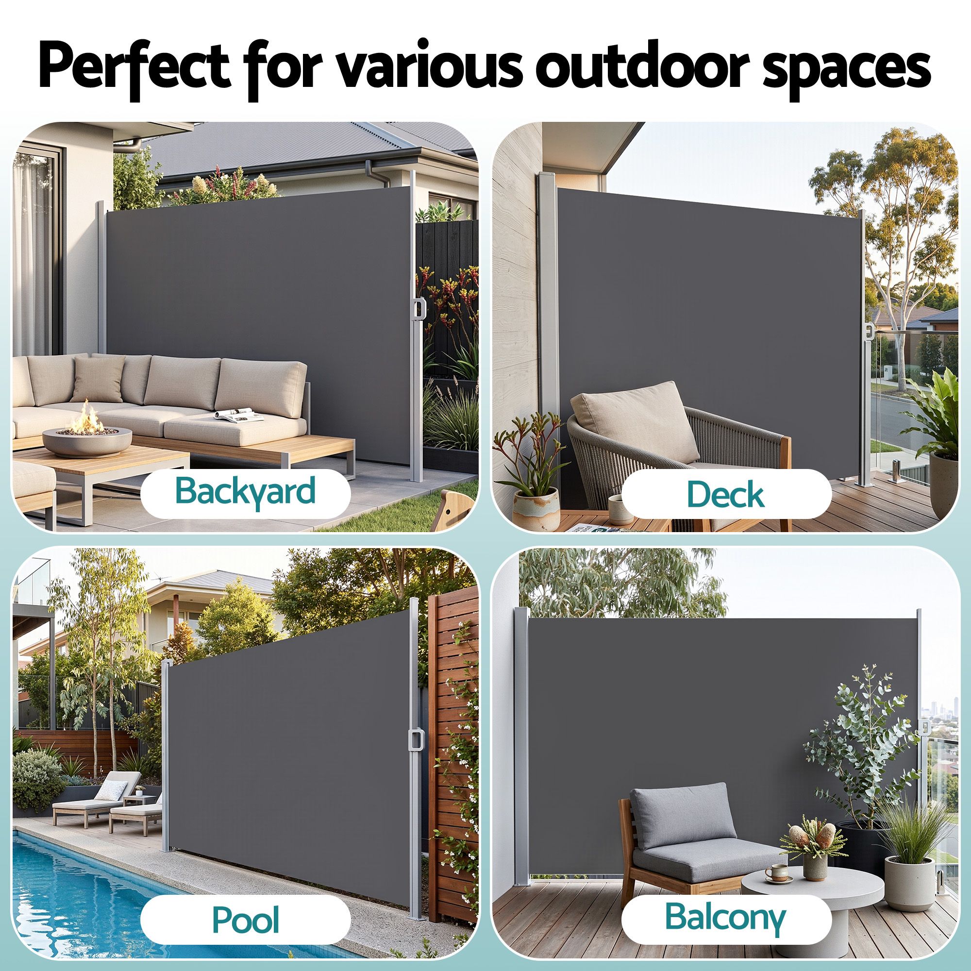 Instahut 2 × 3.5M Side Awning Retractable Privacy Screen Outdoor Sun Shade Grey — image 6
