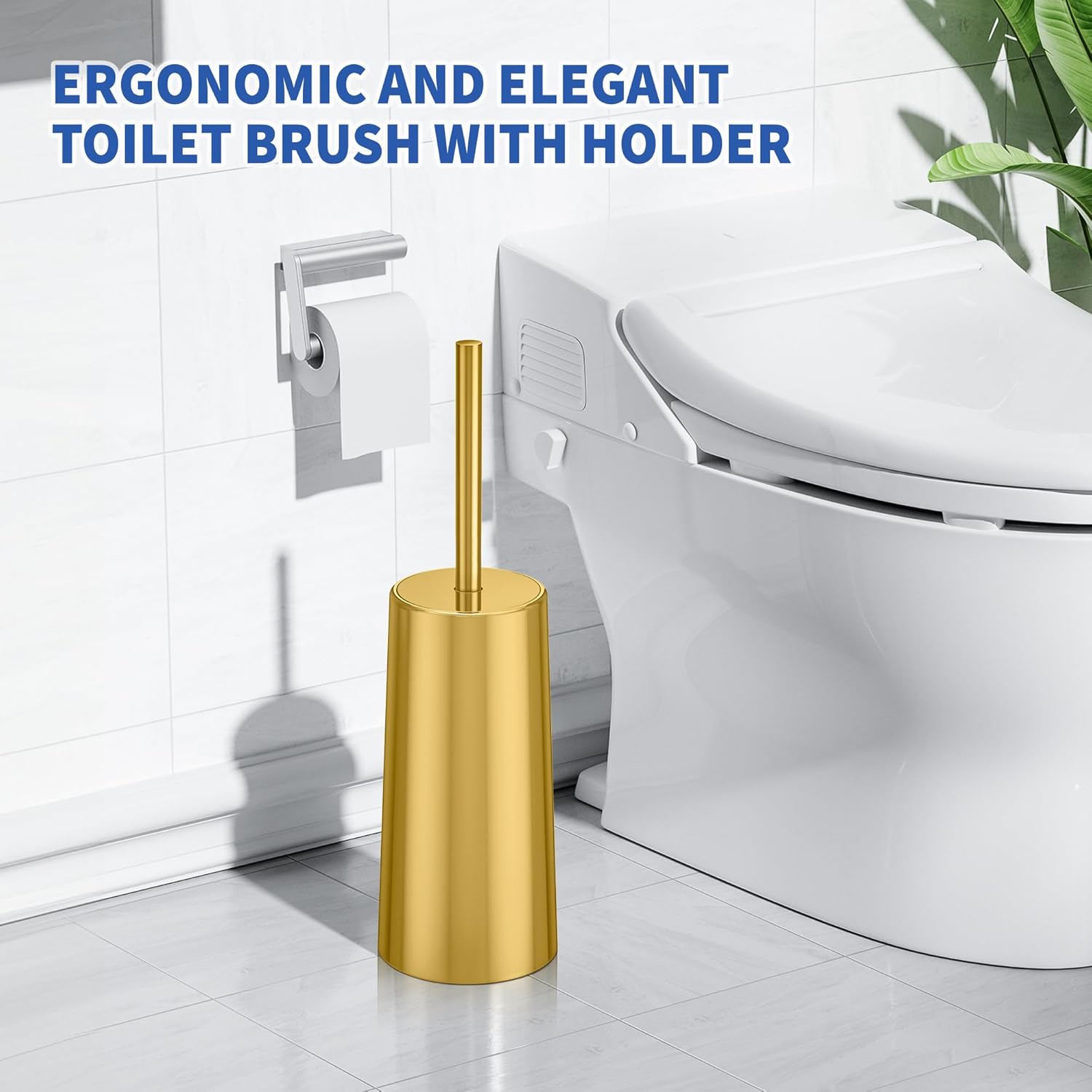 Toilet Brush and Holder, Toilet Brush Stainless Steel, Toilet Bowl Brush for Bathroom Toilet-Ergonomic, Elegant,Durable (Gold) — image 6