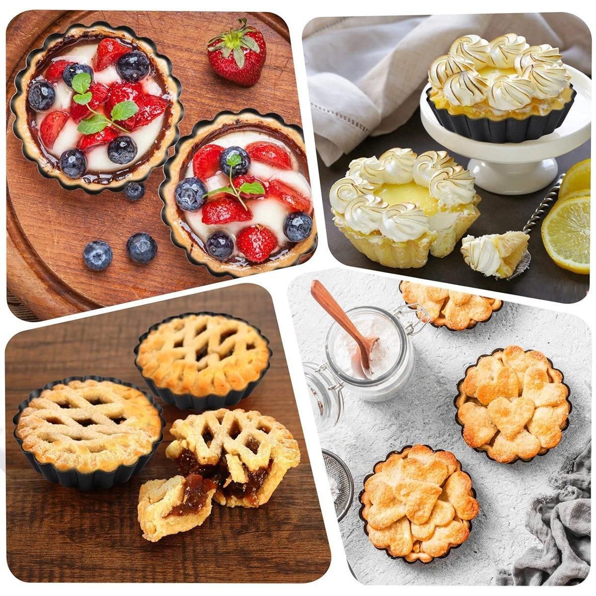 12PCS Mini Detachable Tart Mold Baking Cake Pan Nonstick Bottom Cupcake Molds - 4inch โ image 5
