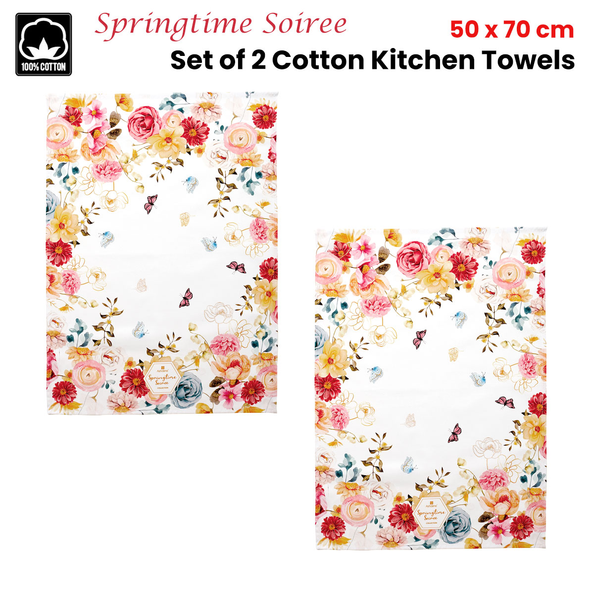 Ashdene Set of 2 Springtime Soiree Cotton Kitchen Tea Towels 50 x 70 cm โ image 2