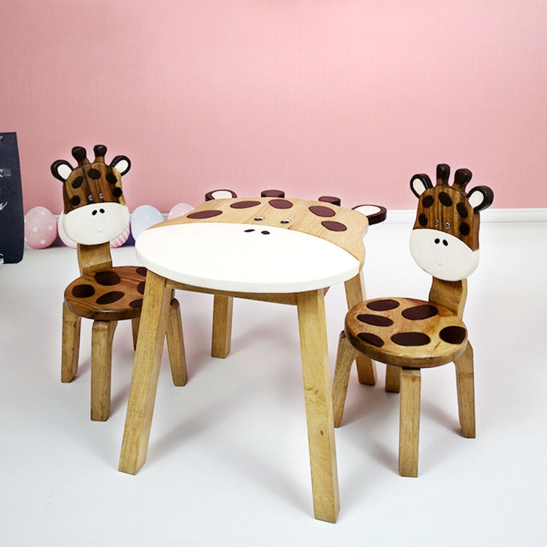 Hand Carved Children's Table Wooden GIRAFFE Theme — image 5