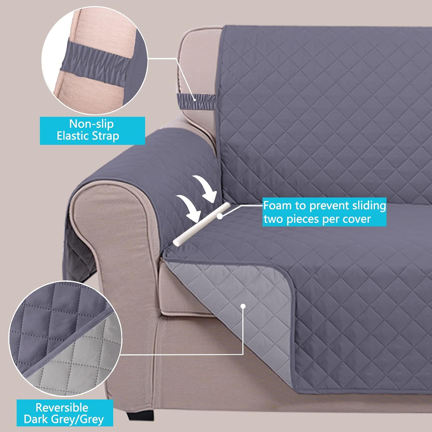 Reversible Sofa Cover Bundles with loveseat and Chair Size — image 5