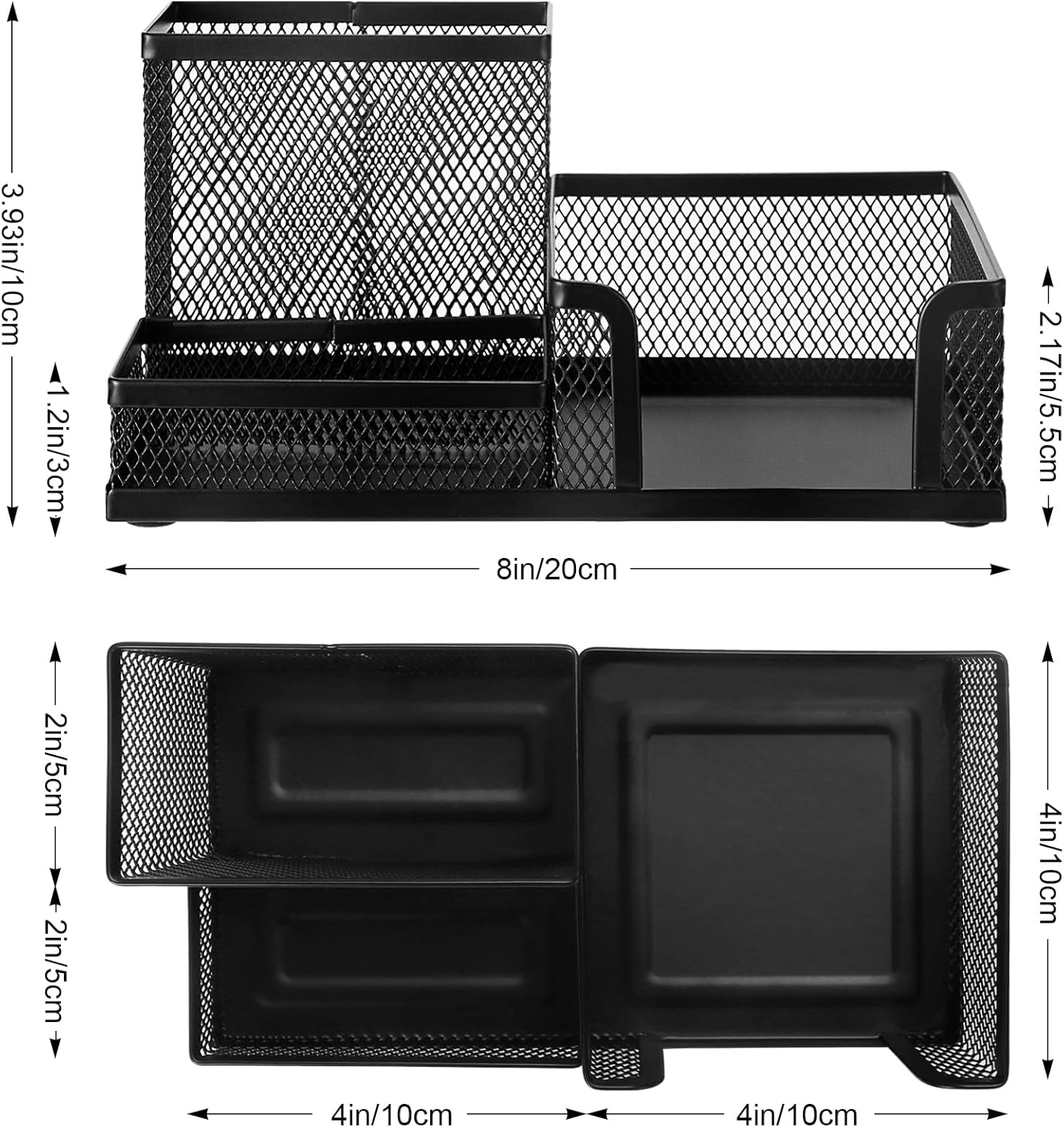 Black 3 Compartment Metal Mesh Pen Holder Desk Organizer for Office and Home Work - 1 Piece — image 2