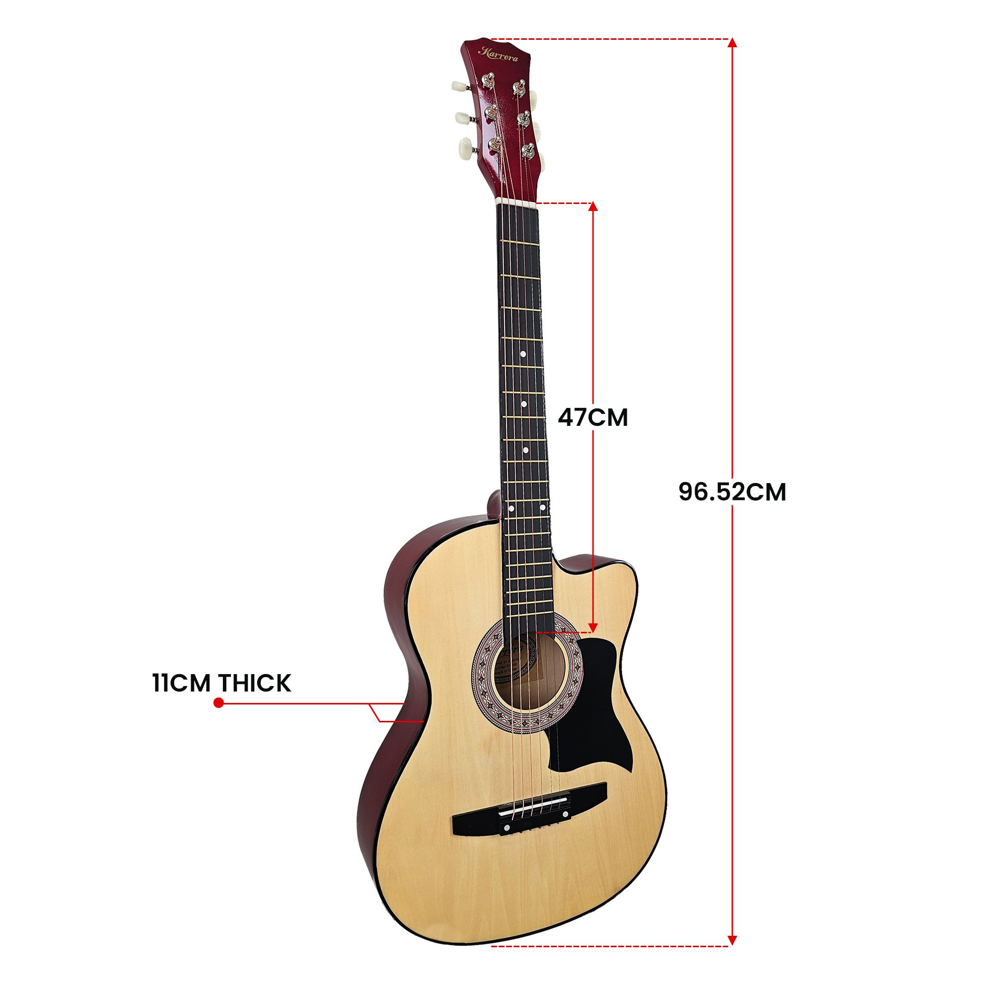 Karrera 38in Pro Cutaway Acoustic Guitar with guitar bag - Natural โ image 5