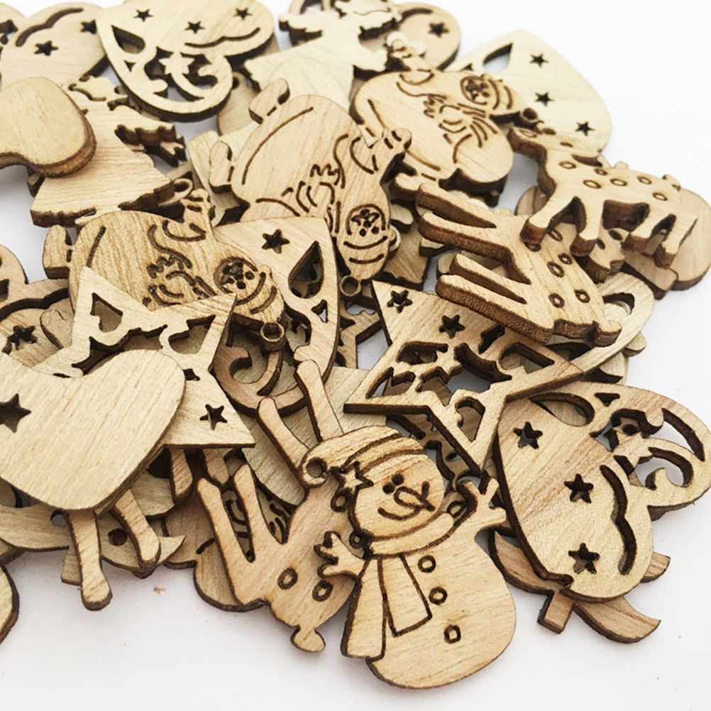 100Pcs Mix Wooden Christmas Tree Ornaments Mini Santa Claus Snowman Elk Snowflakes Christmas Tree Hanging Pendants โ image 3