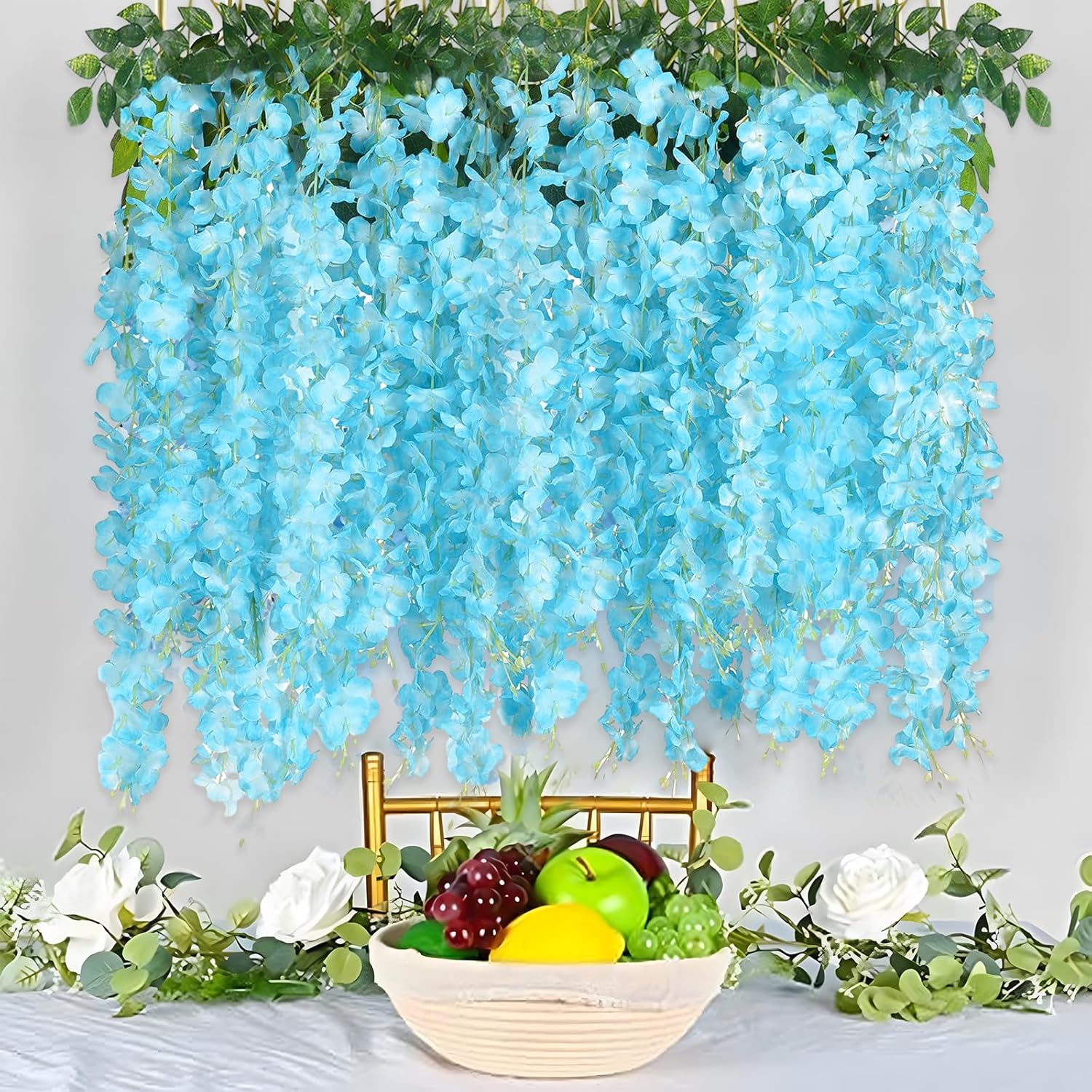 24 Pack Lake Blue Wisteria Hanging Flowers Garland, 3.77 Feet Lake Blue Artificial Wisteria Flower Vines, Fake Lake Blue Wisteria, Lake Blue Flower Vines for โ image 4