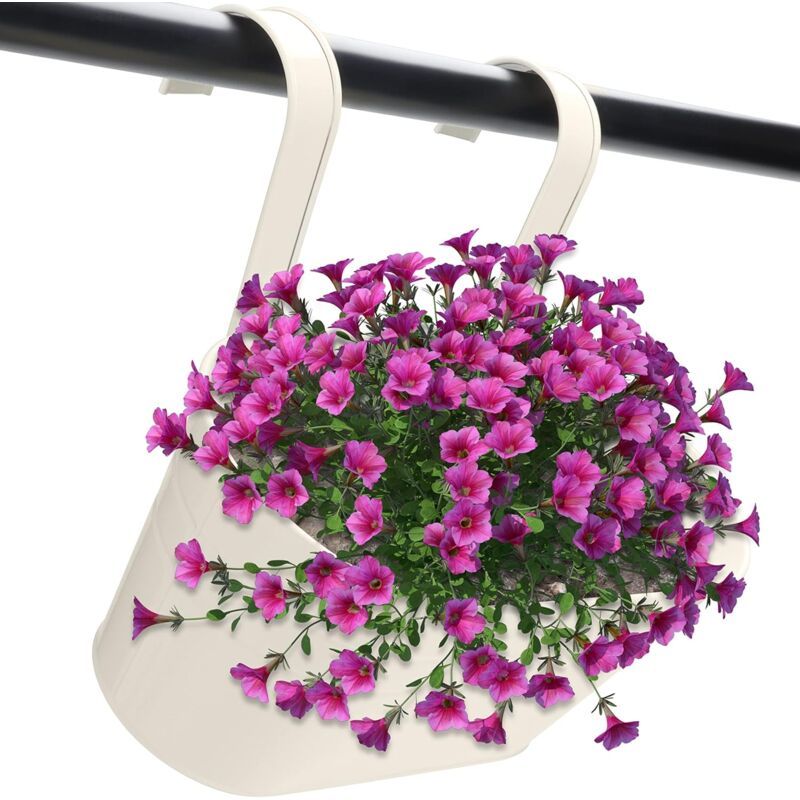 2 Pack Beige Metal Hanging Planters with Detachable Hooks for Indoor Garden Balcony Fence, 27 x 12cm — image 3
