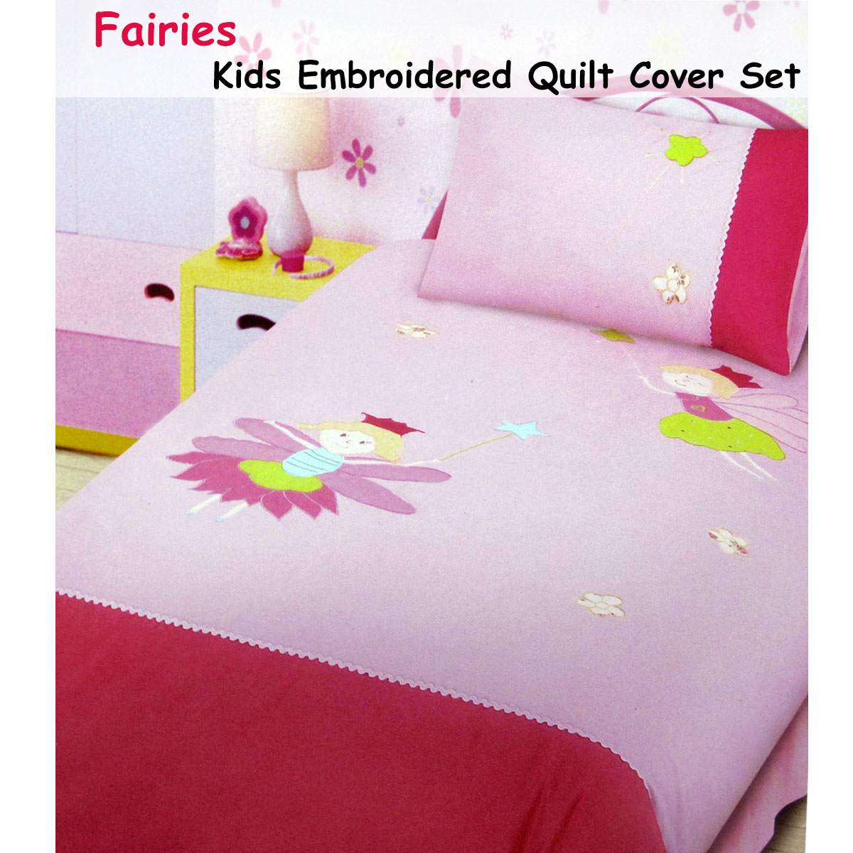 Fairies Embroidered Quilt Cover Set Single — image 2
