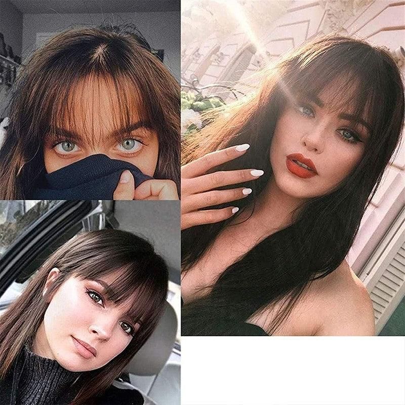 Clip In on Bangs Fringe Fake Hair Extensions Straight Front Neat Hair as Human - Light Brown โ image 4
