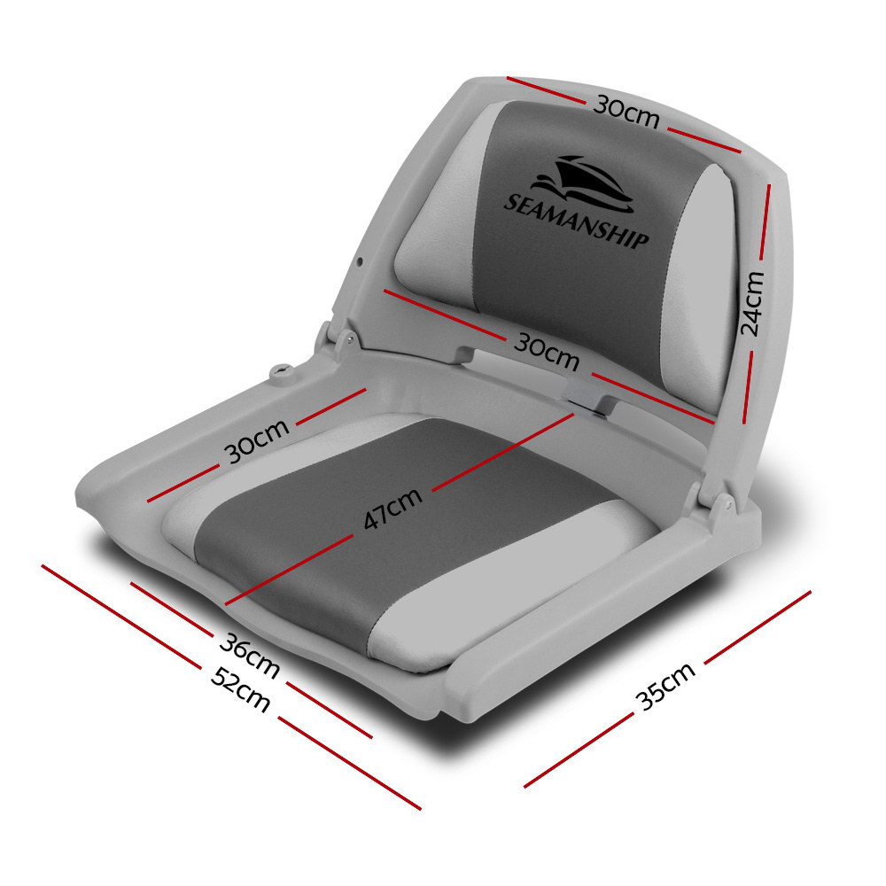 Seamanship 2X Folding Boat Seats Marine Seat Swivel Low Back 4cm Padding Grey โ image 2