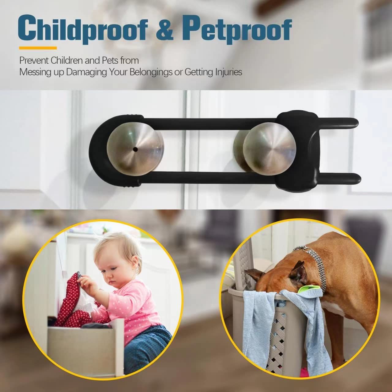 6PCS Cabinet Locks for Babies, Adjustable U-Shaped Child Safety Locks, for Drawers for Cabinets, Closet with Secure Lock Buttons — image 3