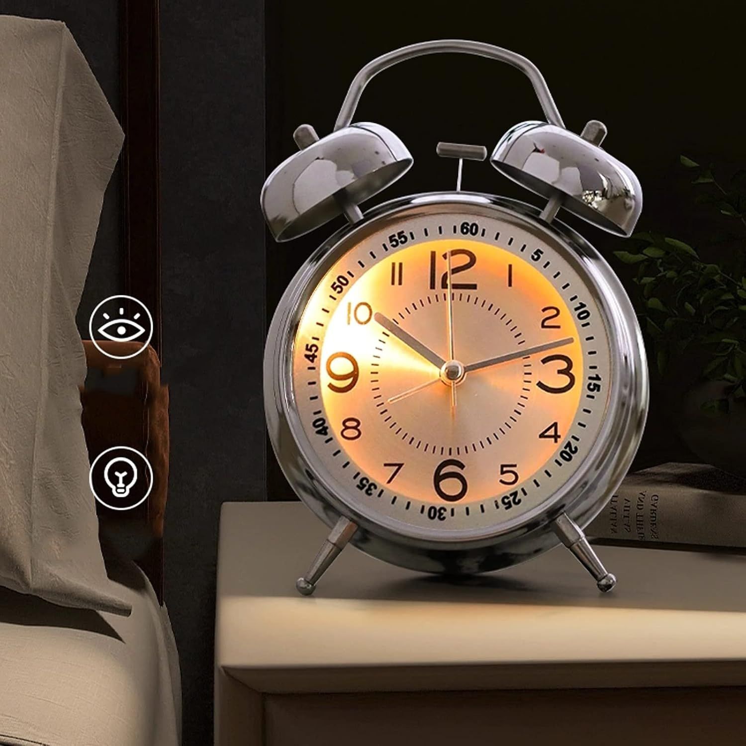 Twin Bell Alarm Clock with Backlight, 4 Inch — image 3