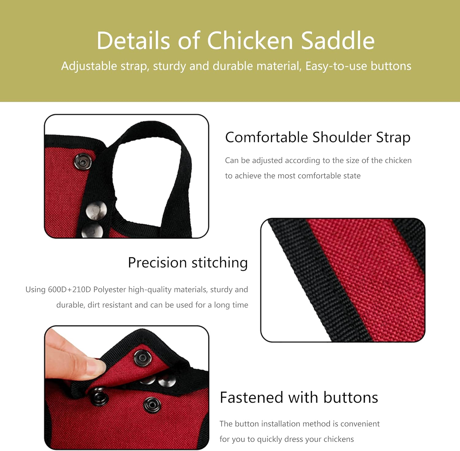3 Piece Chicken Saddle Set Red/Blue/Purple Elastic Strap Back and Side Protection Poultry Accessories — image 6