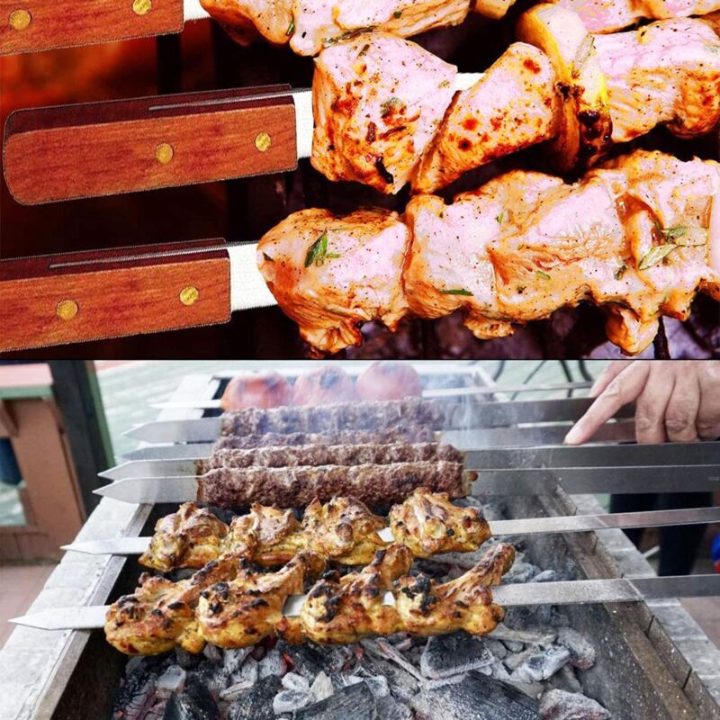 8 Pack Barbecue Utensil, Barbecue Skewers, Extra Long Stainless Steel Skewers with Solid Wood Handle, 50cm — image 2