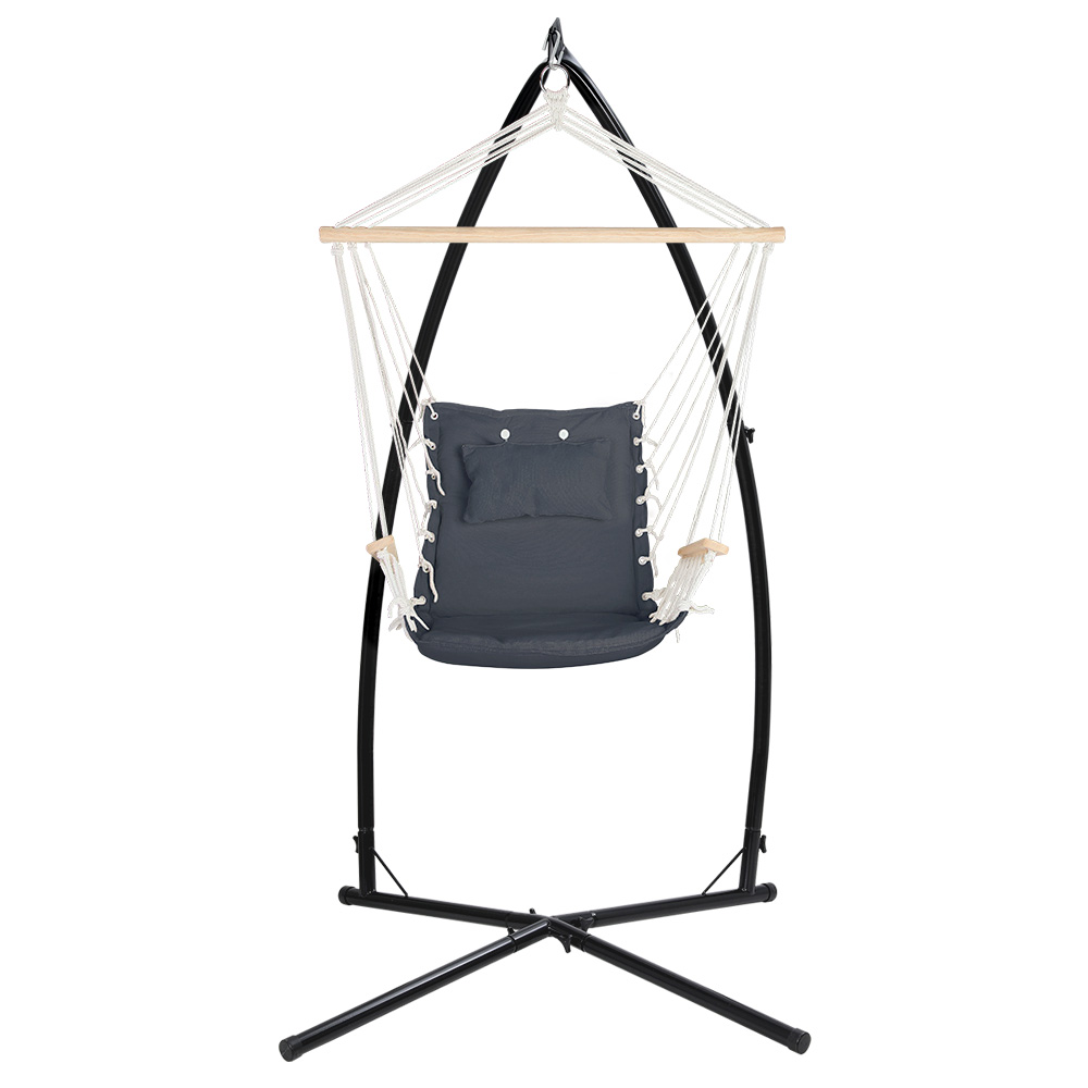 Gardeon Hammock Chair with Steel Stand Armrest Outdoor Hanging Grey — image 3