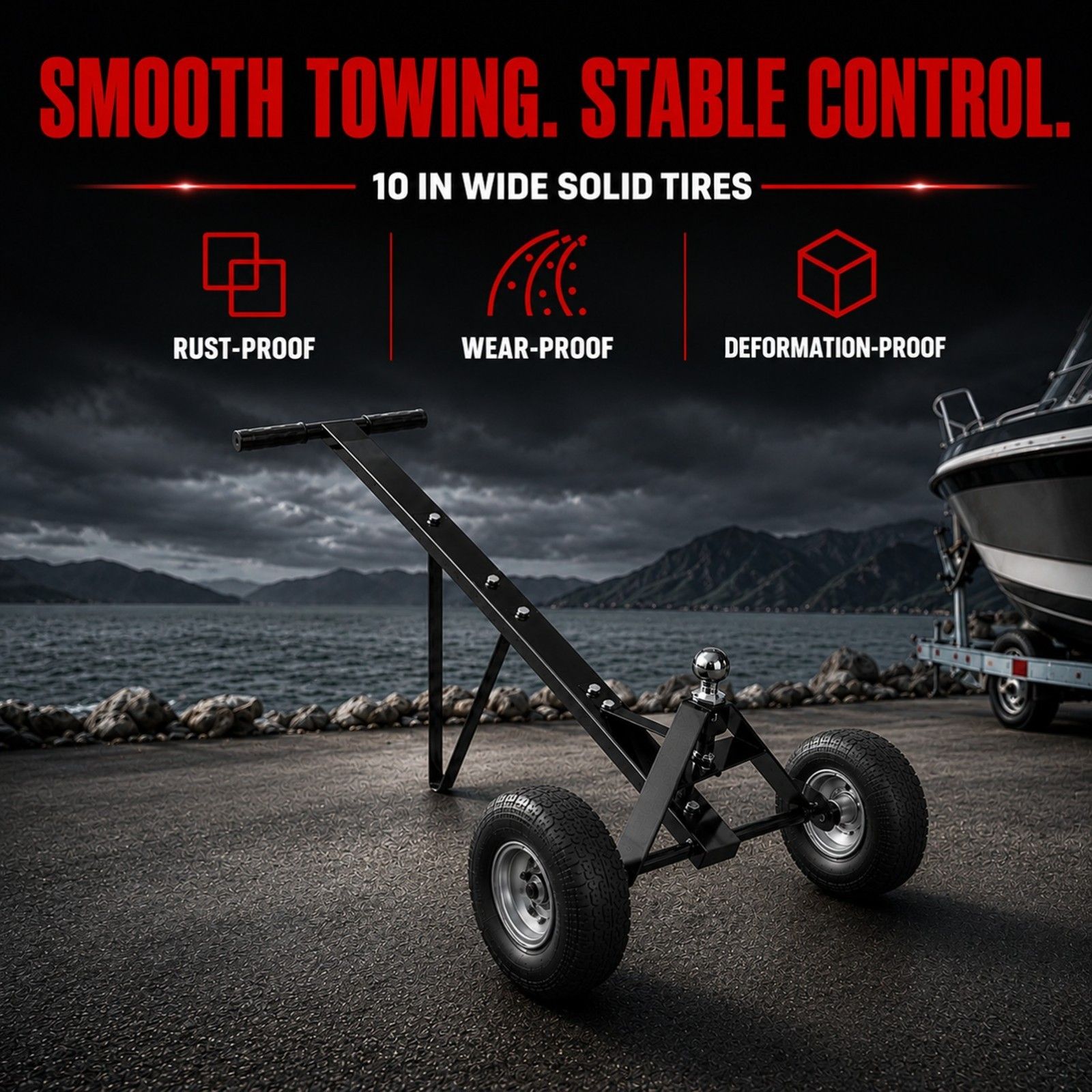 600lbs Trailer Dolly with 48mm Ball Solid Tires Portable Tow Dolly Wheel Tow — image 3