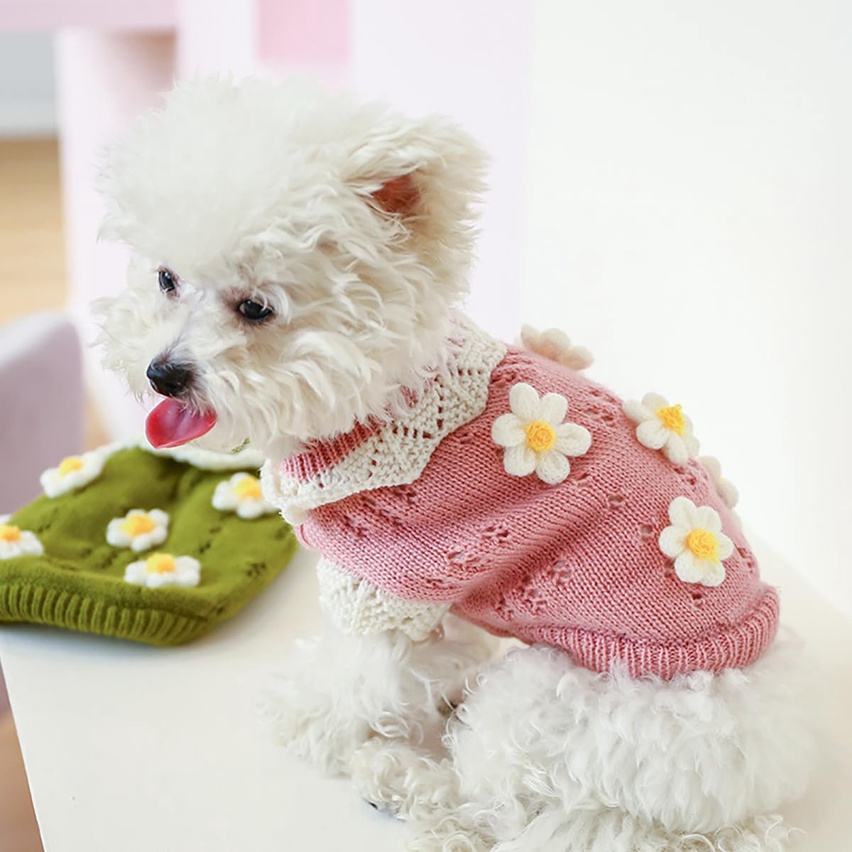 Dog Coat - Dog Sweater - Sweater for Small Dogs - Dog Sweater with an Adorable Floral Girl Design - Winter Knitted Sweater - Lightweight and Warm Cat — image 3