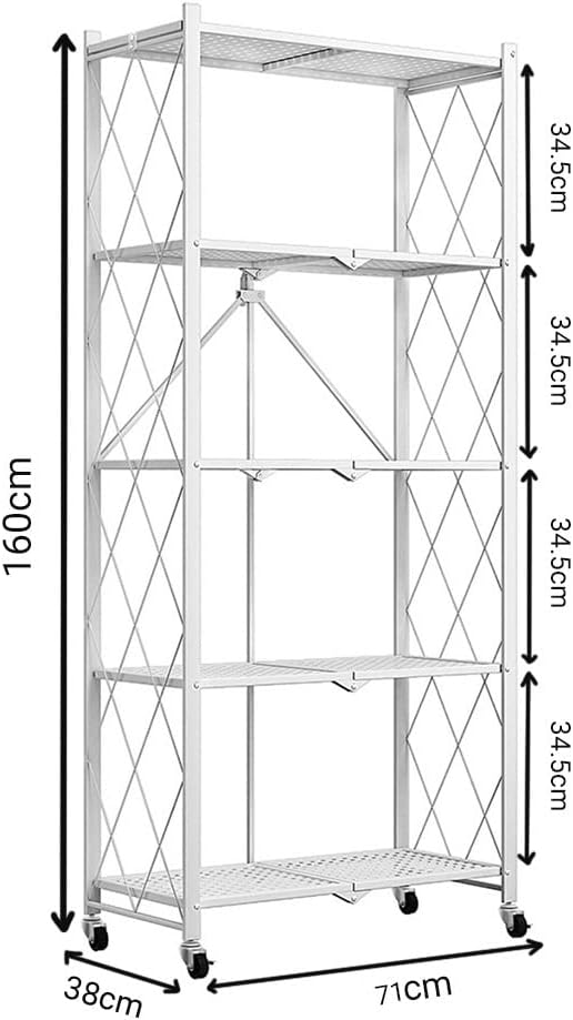 CARLA HOME 5-Tier Foldable Storage Shelf with Wheels for Kitchen, Garage, Pantry or Basement (White) — image 3
