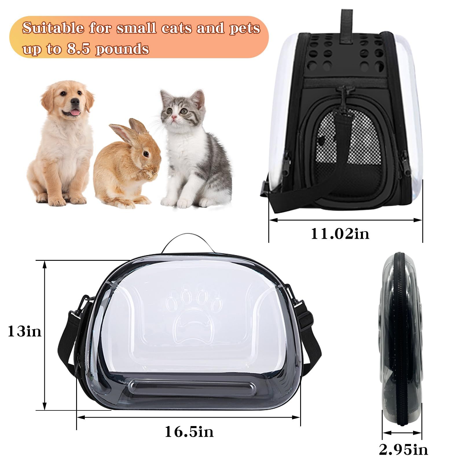 Transparent Cat Carrier Portable Small Cat Carried Bag Foldable Soft-Sided Pet Carriers for Kitten Small Dog Travel (Apricot) — image 5