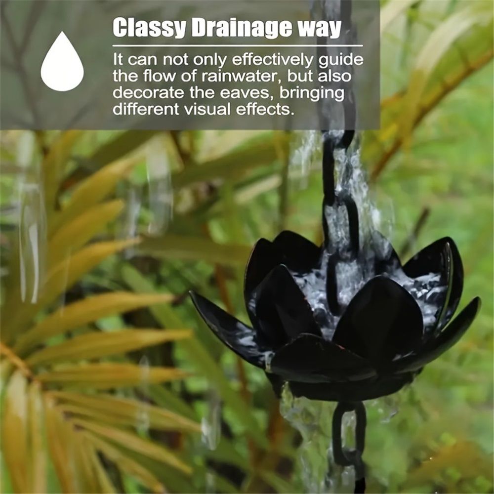 Oak Leaf Rain Chain with Adapter, 4ft Adjustable Lotus Rain Catcher Chain for Gutters Outside Downspout, for Divert Water and Home Display, Black Powder Coated — image 4