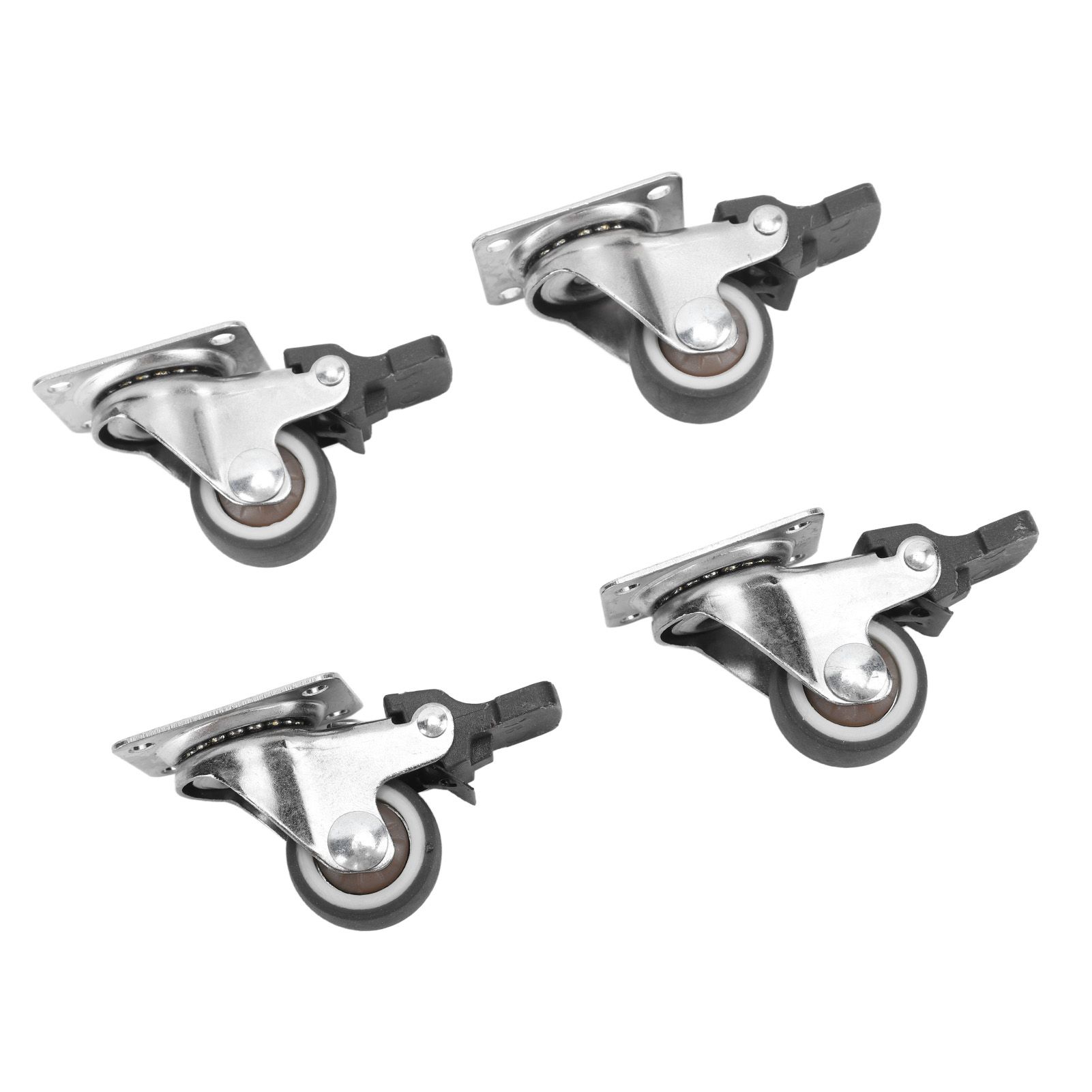 4Pcs Small Caster Wheels 1in Diameter Steel Rubber Rotating Locking Brake Plate Casters with 16 Screws for Furniture — image 5