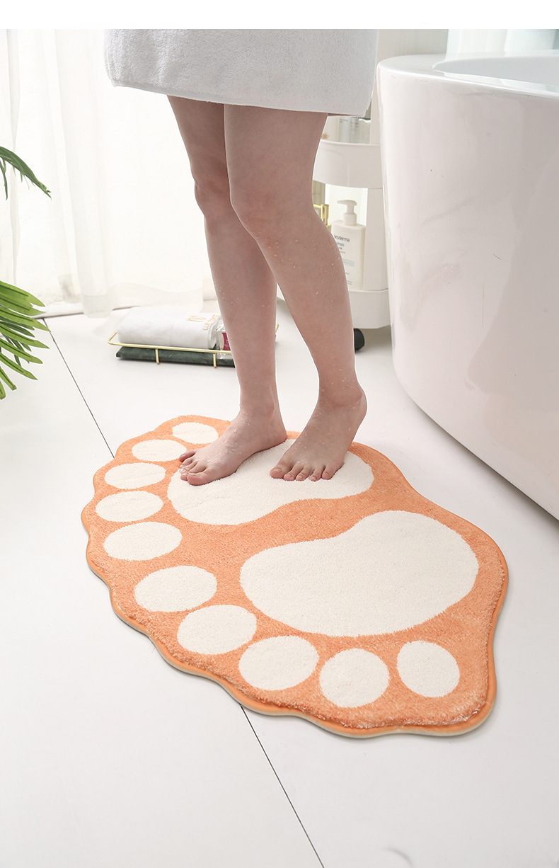 2 Pcs Blue And White Foot-Shaped Plush Bath Mat - Non-Slip Absorbent Bathroom Rug for Bedroom and Doorway (50x80cm) โ image 4