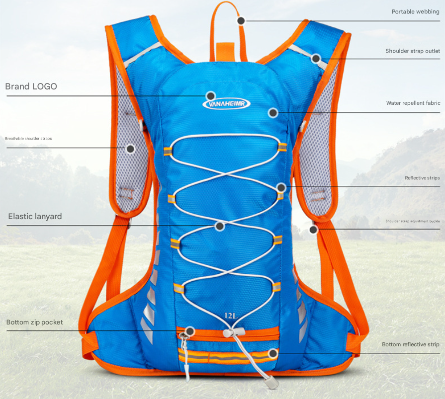 Black Lightweight Outdoor Sports Backpack Breathable Hiking Daypack Compact Running Cycling Bag with Bungee Storage 45cm for Travel — image 2