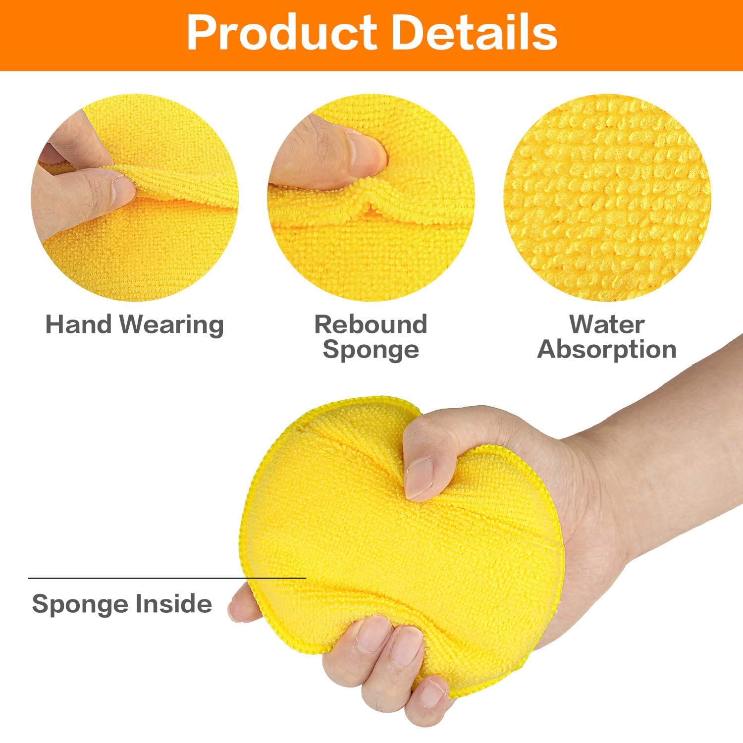 Microfiber Wax Applicator Pads, Car Wax Applicator with Finger Pocket, Buffing & Detail Polishing Foam Pads for Car Cleaning and Fine Polishing (5 inch, 6 — image 5