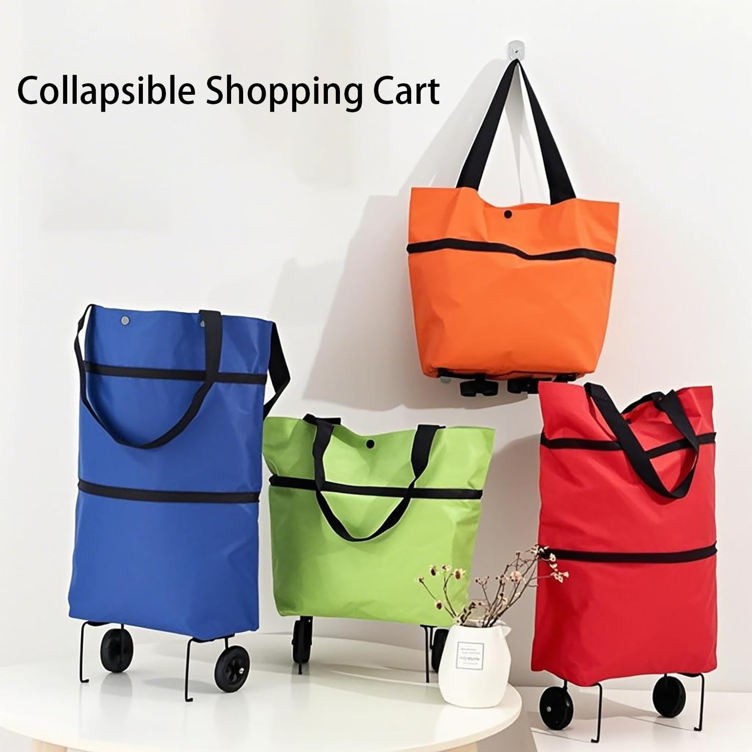 2-in-1 Collapsible Shopping Trolley with Wheels – Foldable Grocery Cart, Reusable Waterproof Oxford Bag for Supermarket, Picnic & Travel (Black) — image 6