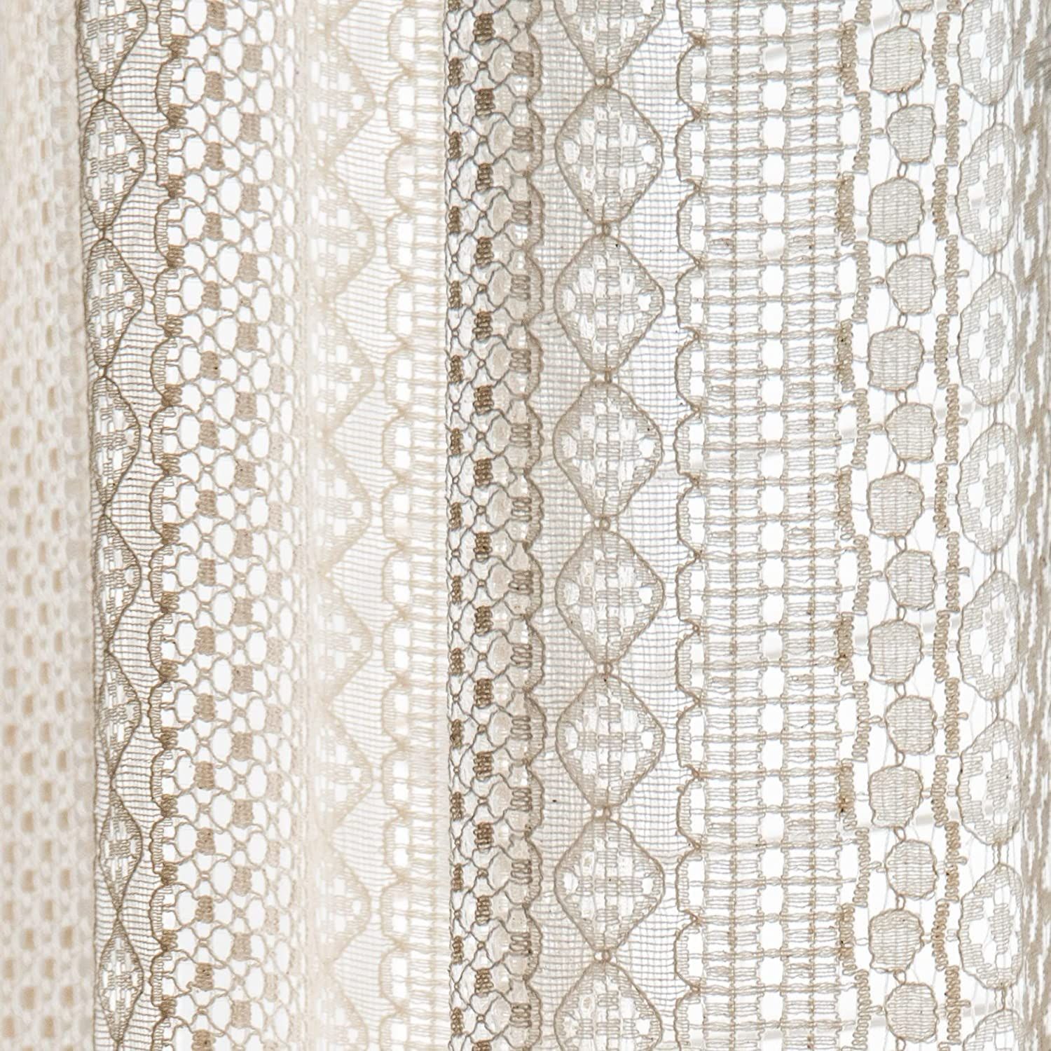 Curtains Crochet Lace Semi-Sheer Bohemian Hollow Knitted Handmade Tassels, Rod Pocket Window Treatment Vintage Rustic Farmhouse — image 4