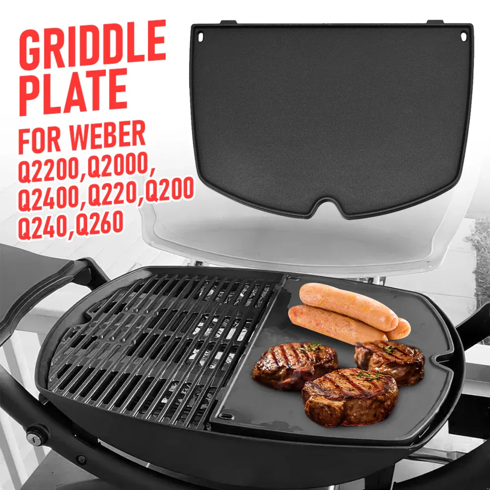 Cast Iron BBQ Half Griddle Plate Replacement Part For Weber Q models Q200 Q220 Q240 Q260 Q2000 Q2200 Q2400 Series Grills Non-stick Cooking 38.5x27cm — image 2