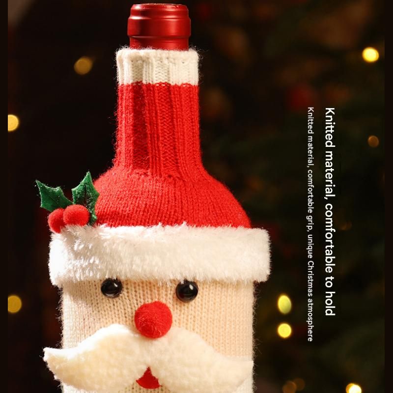 Santa Claus Style Knitted Christmas Wine Bottle Cover - Festive Table Decor for Holiday Parties and Home Dining — image 5