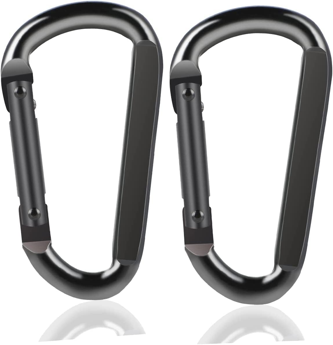 2 Pack Aluminum Black D-Shaped Carabiner 8cm - Camping Outdoor Keychain Clip for Backpack Keys