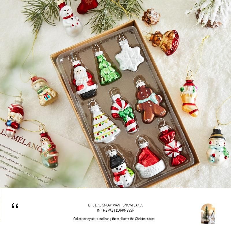 9-piece Christmas Glass Ornament Set – Santa, Snowman & Holiday Character Hanging Decorations for Christmas Tree and Festive Home Decor — image 3