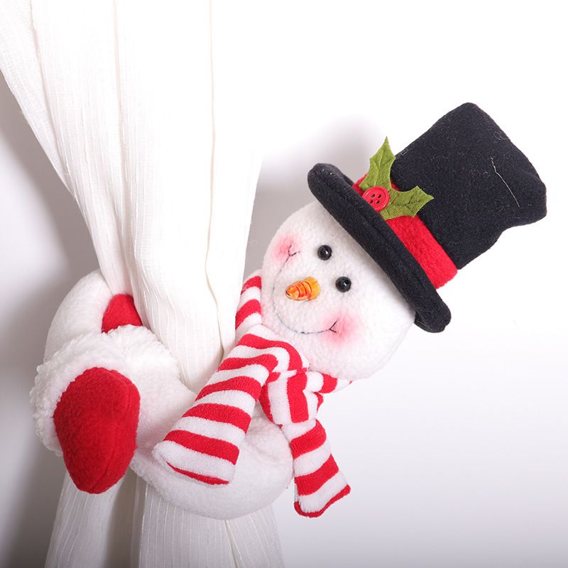 Christmas Flannel Throw Blanket and Snowman Curtain Tieback Set, 150 × 200cm Thick Fleece Sofa Blanket with 2 Plush Snowman Velcro Curtain Holders for Holiday — image 4