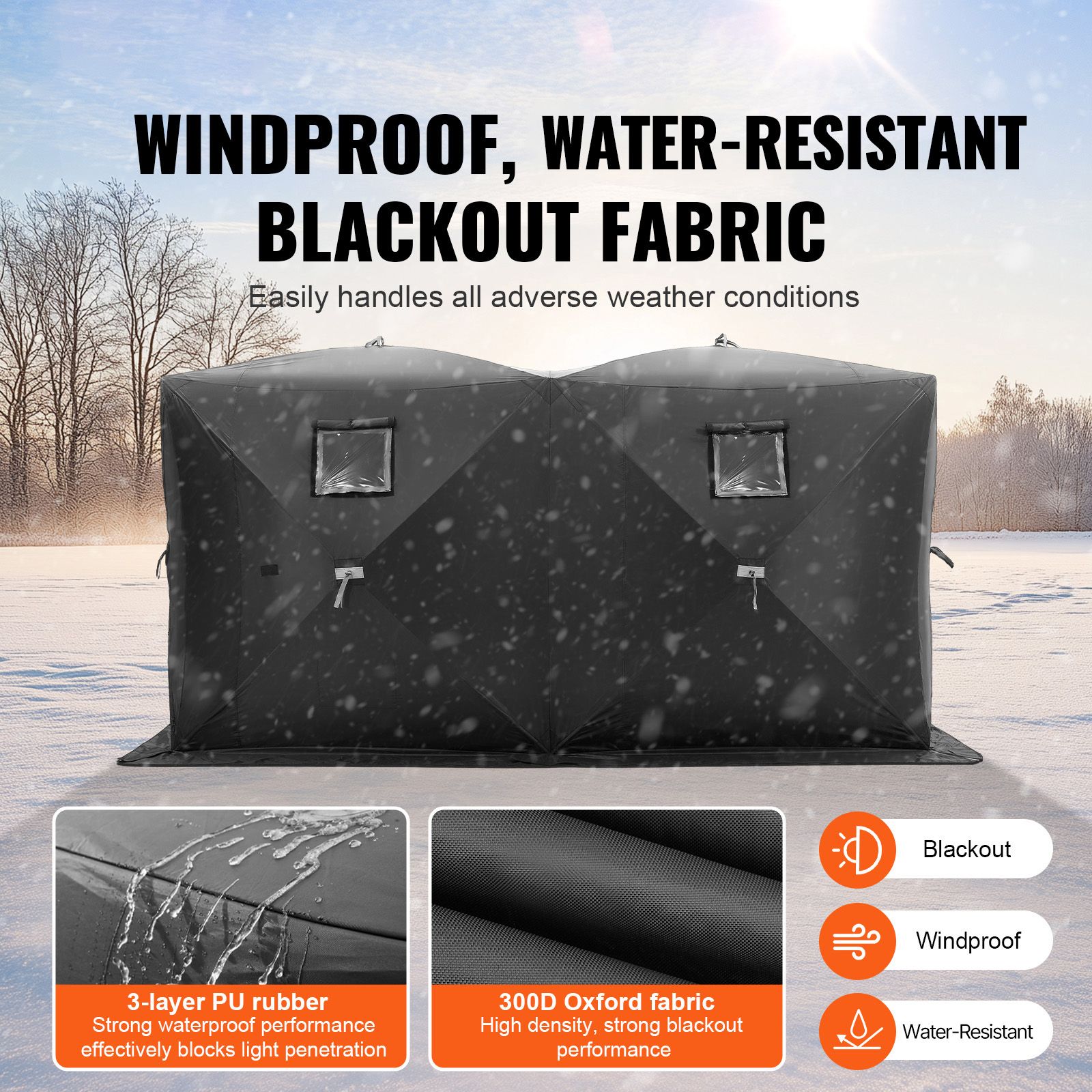 Portable Ice Shelter, 6-8 Person Pop-Up Ice Fishing Tent, 70 Square Feet Fishable Area, Ice Shanty for Winter Fishing, Waterproof Oxford Ice Cube with โ image 2