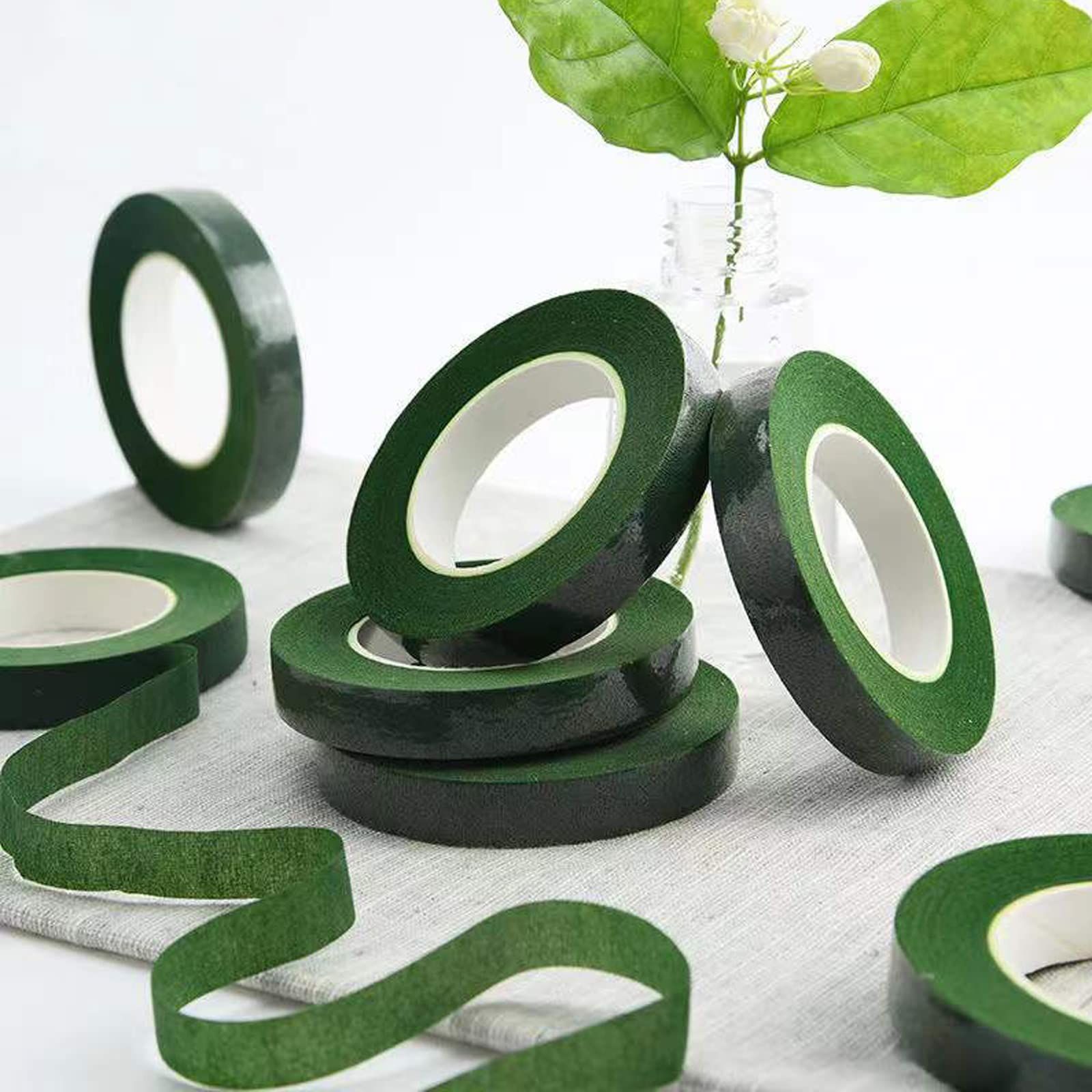 12 Rolls 0.43 Inch 22 Yard Green Floral Tape for Bouquet Stem Wrapping - Adhesive, Waterproof and Flexible (Dark Green) — image 5