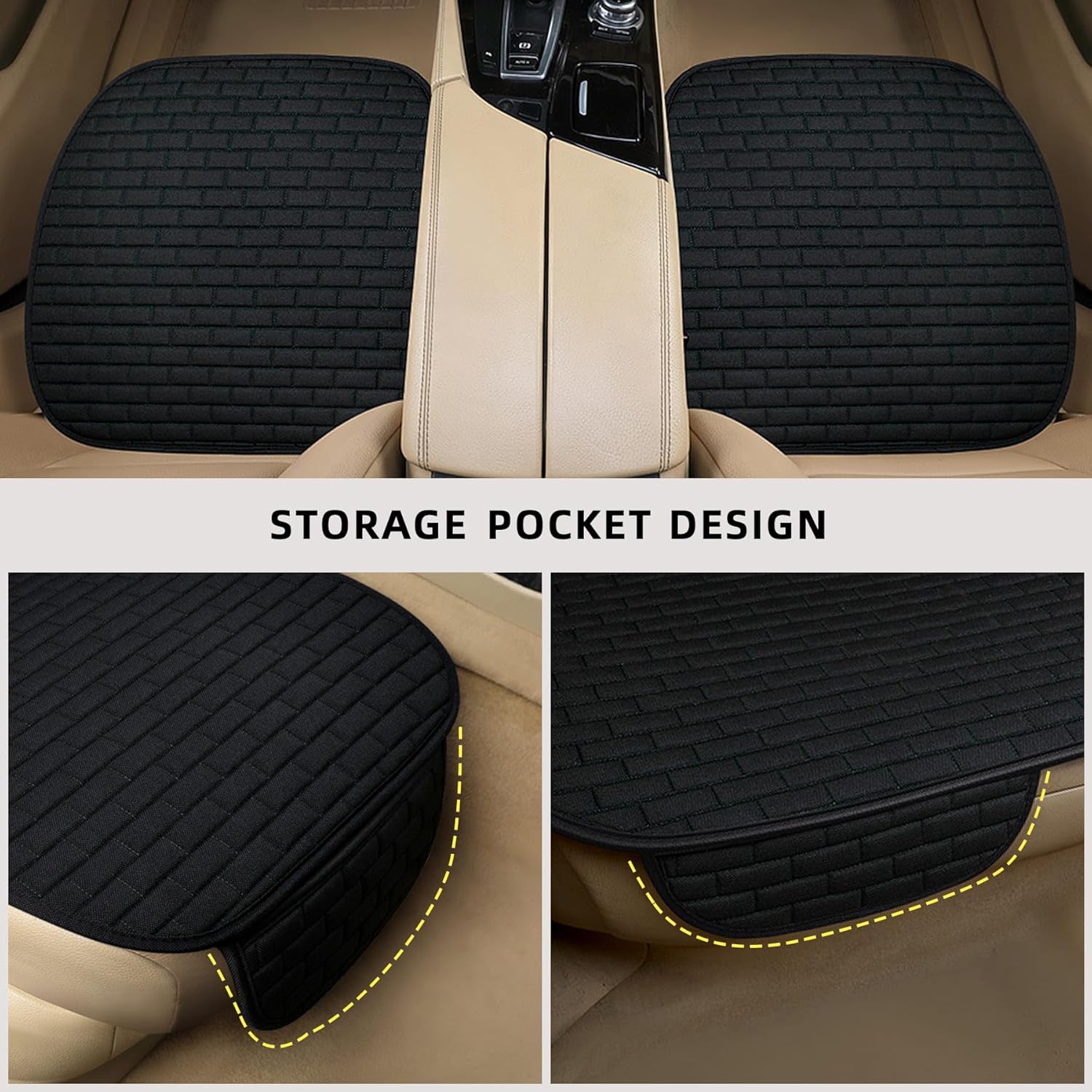 Black Back Seat Cover, Rear Car Seat Cover for Cars Truck SUV,Seat Covers with Storage Pocket,Bottom Auto Seat Cushion Pad Mat for Most Vehicles-Black,1 Pcs — image 3