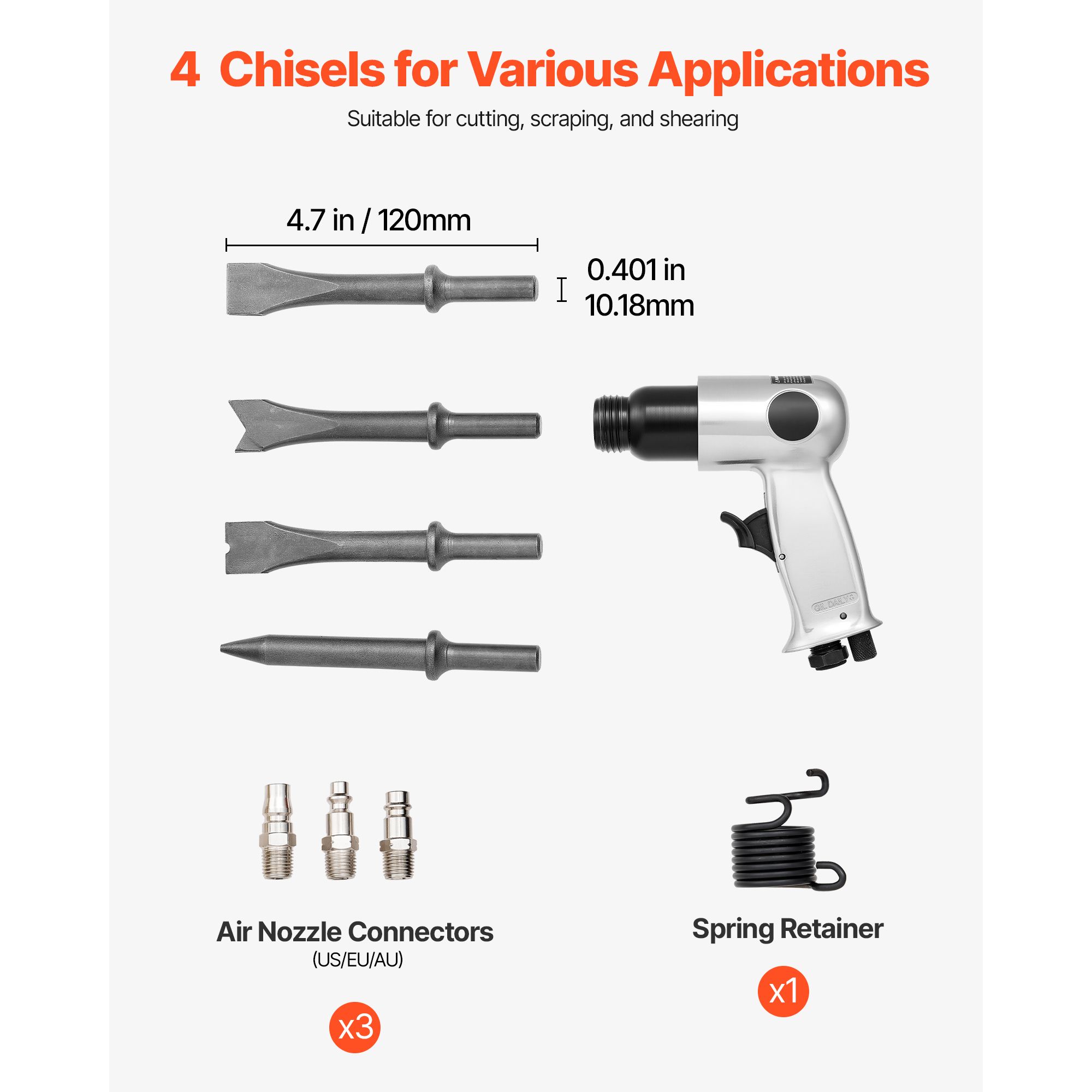 Air Hammer, 4500BPM Pneumatic Hammer with 40mm Stroke & 4PCS Chisels Round Shank, Lightweight & Compact Air Chisel Pneumatic Shovel Tool for Cutting Punching — image 4