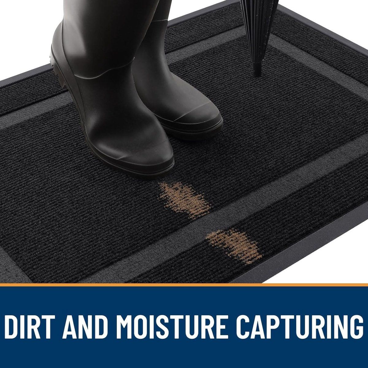 Indoor Outdoor Doormat, Rubber Non-Slip Entrance Mat for Scraping Mud, Sand and Dust from Shoes, Low Profile, 43 x 75 cm, Black — image 4
