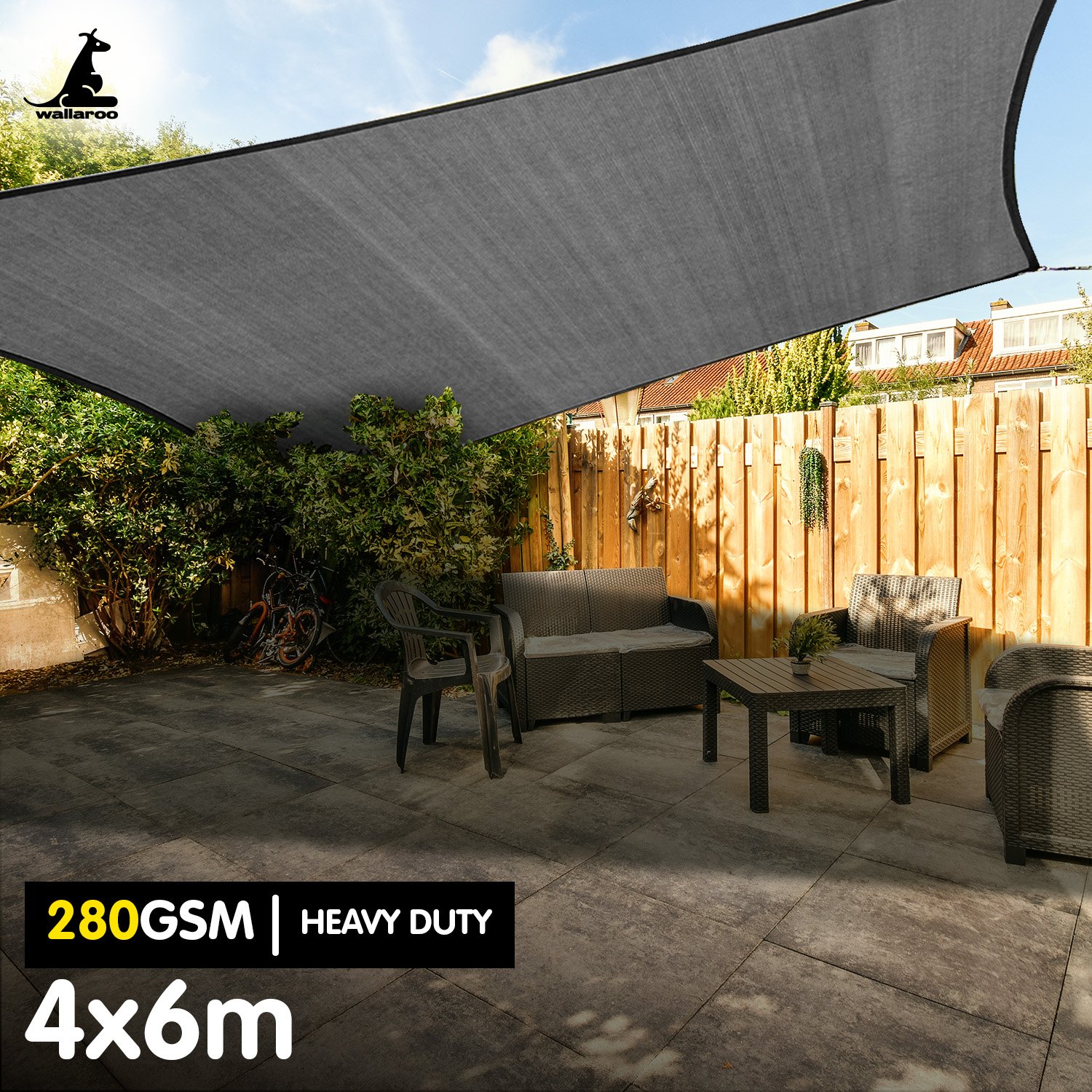 Wallaroo 280gsm Outdoor Sun Shade Sail Canopy Grey - 4m X 6m โ image 2