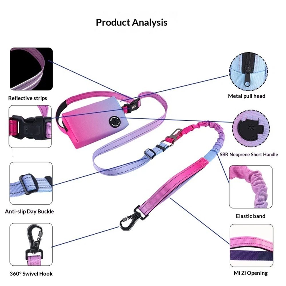 Hands Free Dog Leash with Zipper Pouch, Bungee Waist Leash for Medium Large Dogs Walking, Running Lead with Padded Handles Car Safety Buckle for — image 4