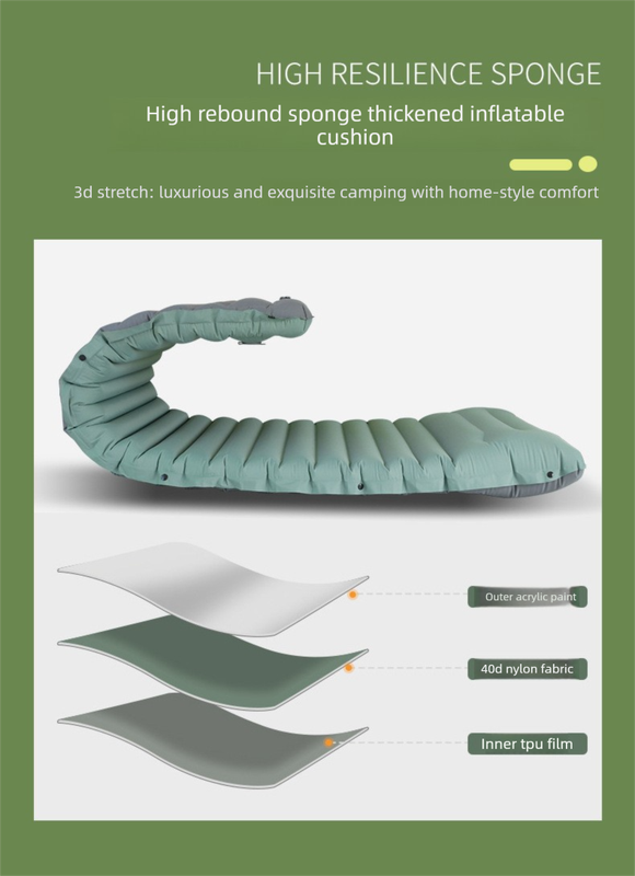 Outdoor Camping Self-Inflatable Air Mattress Portable Foot Press Beach Picnic Mat Foldable TPU Sleeping Pad Green and Grey — image 4