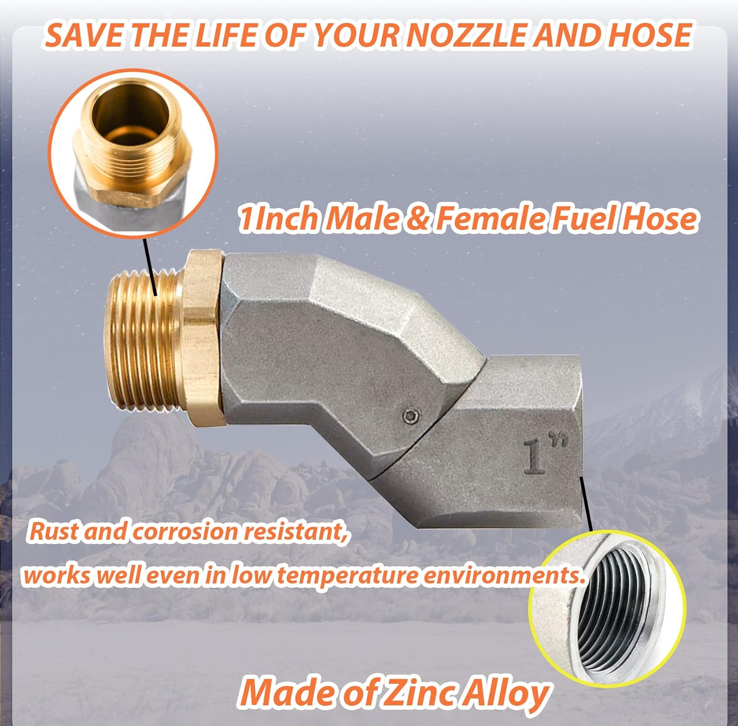 (1" NPT, 2PCS) Fuel Hose Swivel 360 Rotating Connector for Fuel Transfer Pump Fuel Nozzle Multi Plane Fuel Plane Swivel — image 2